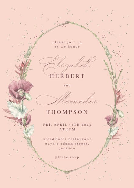 Poppy flower wreath - rehearsal dinner party invitation