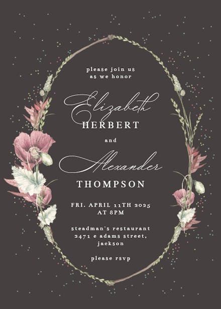Poppy flower wreath - rehearsal dinner party invitation