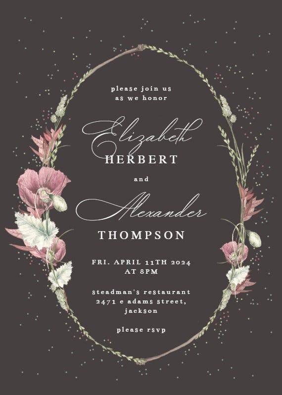 Poppy flower wreath -  invitación para cena de ensayo