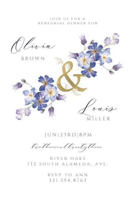 Purple Flowers Decoration - Invitación Para Cena De ensayo