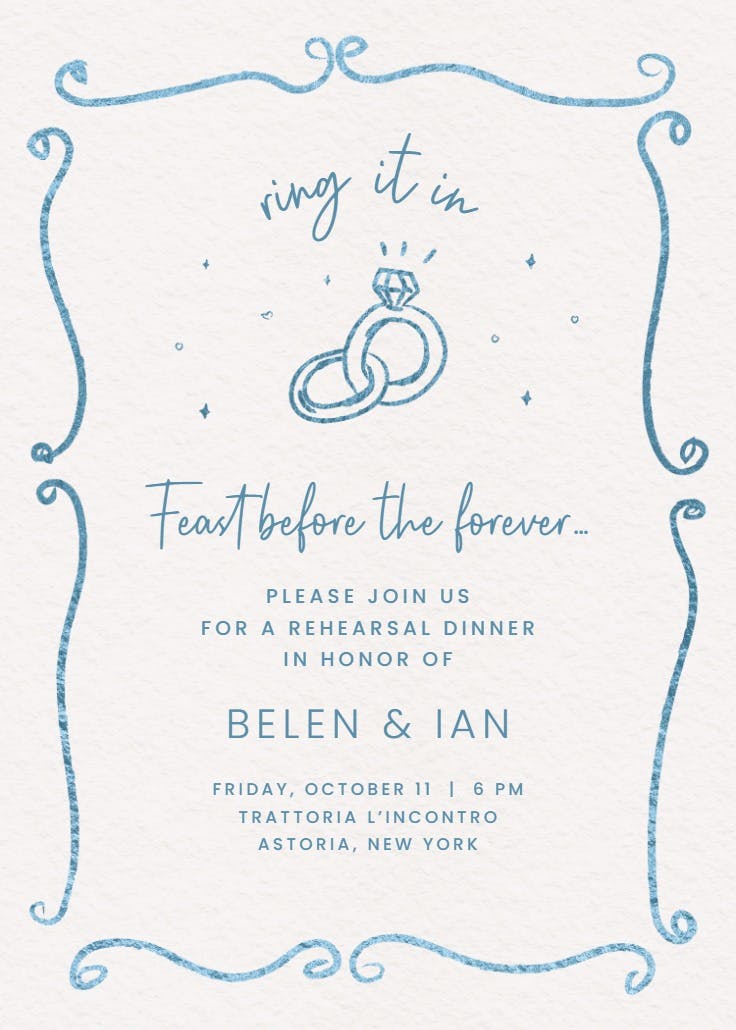 Ring it in - rehearsal dinner party invitation