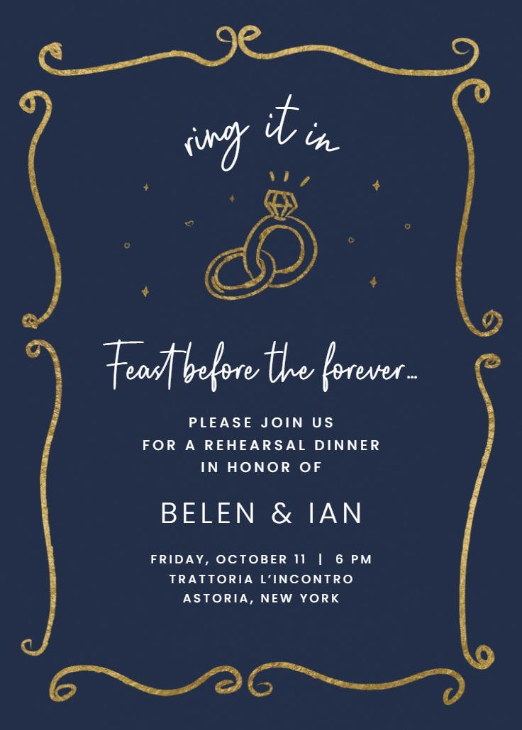 Ring it in - rehearsal dinner party invitation