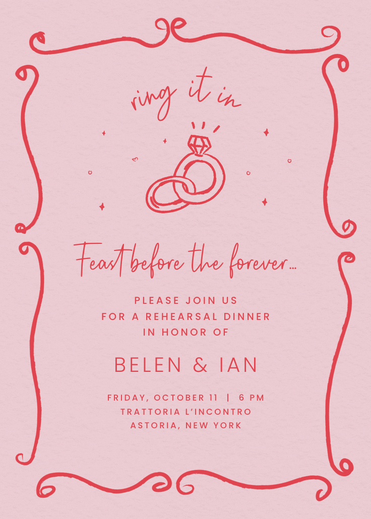 Ring it in - rehearsal dinner party invitation