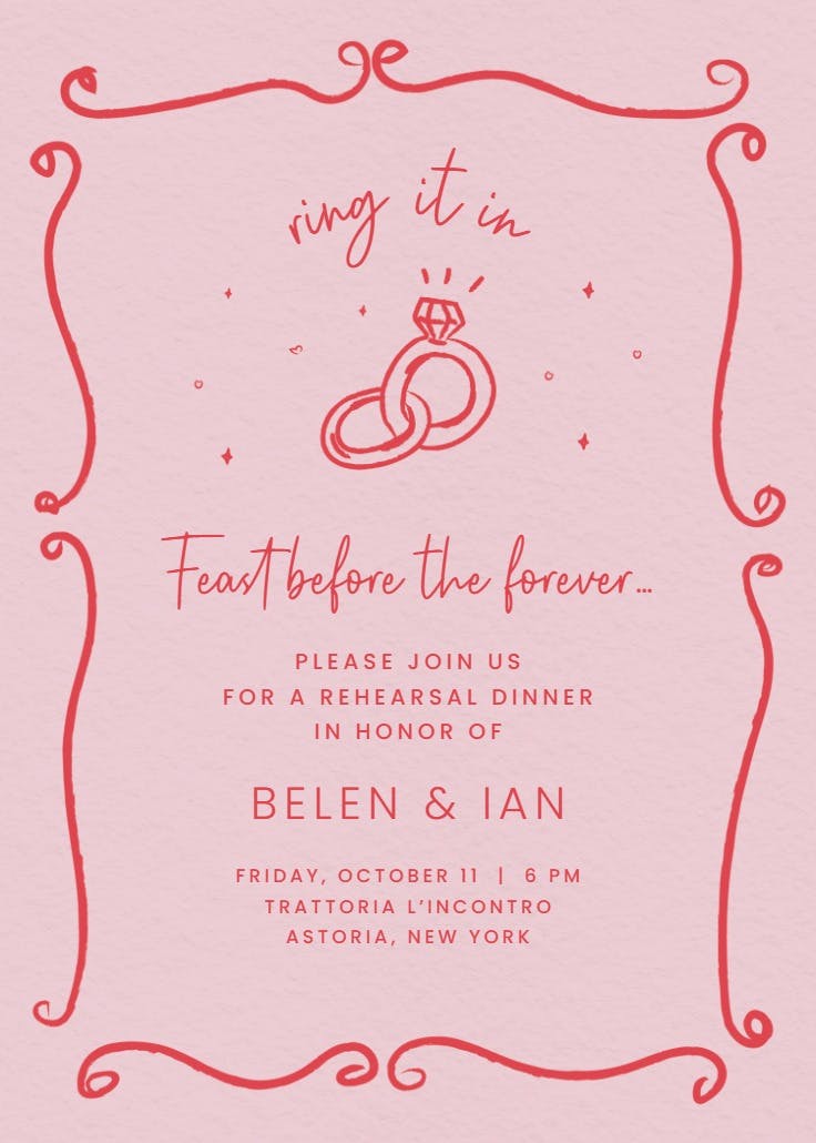 Ring it in - rehearsal dinner party invitation