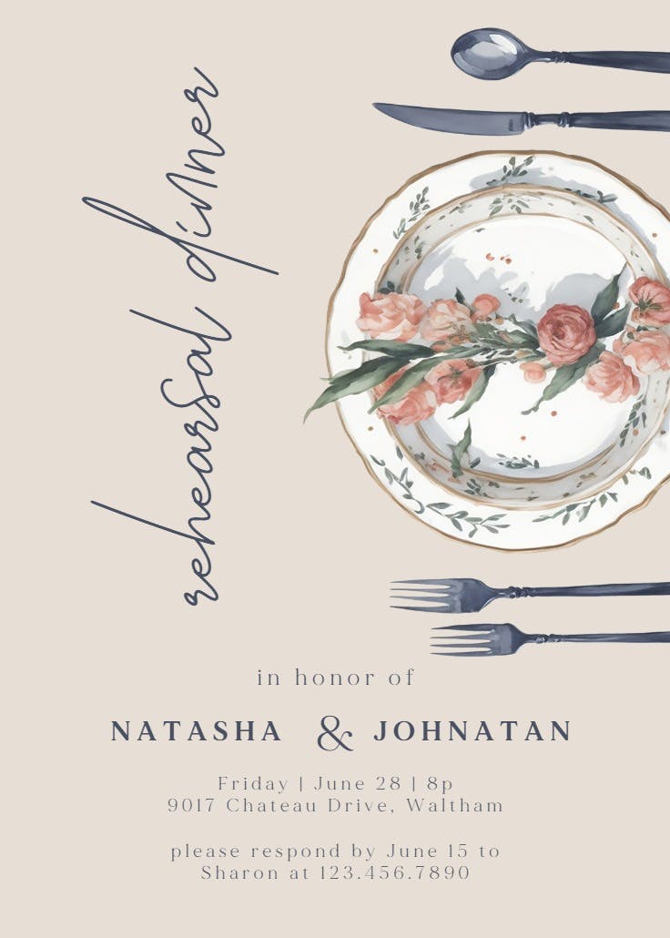 Romantic vintage rehearsal - rehearsal dinner party invitation