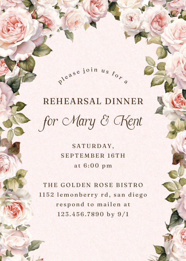 Rosy romance - invitación para cena de ensayo