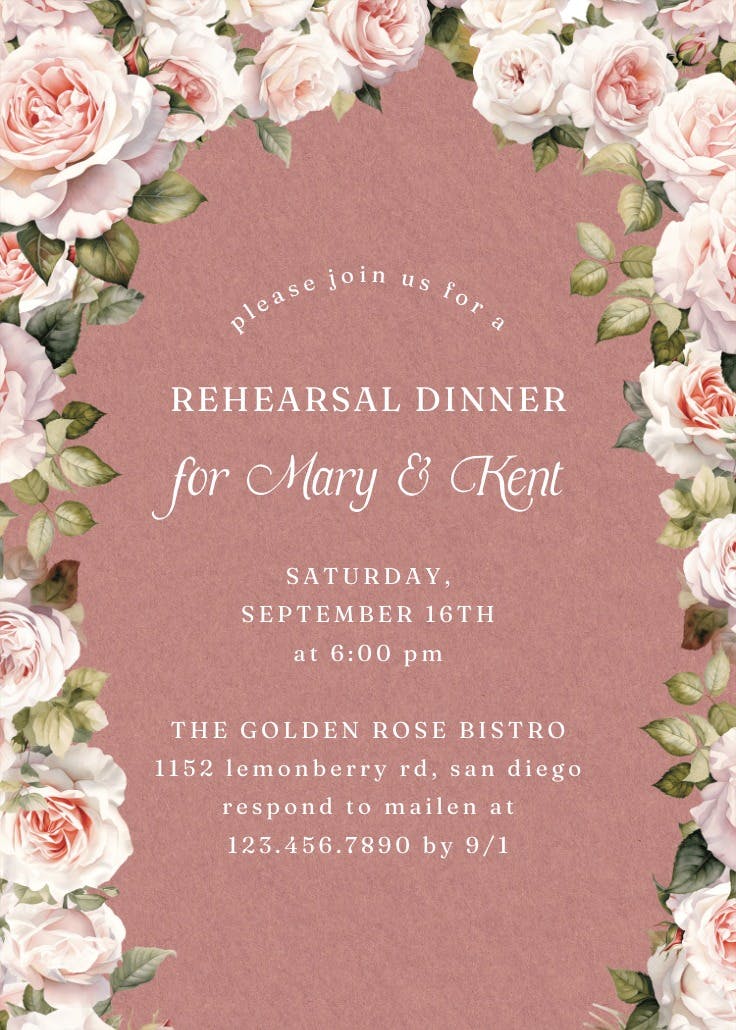 Rosy romance - invitación para cena de ensayo