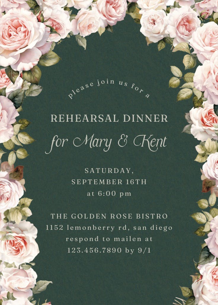 Rosy romance - invitación para cena de ensayo