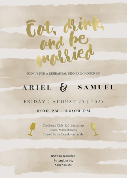 Royal stripes - rehearsal dinner party invitation