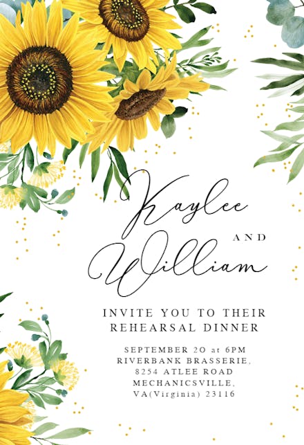 Rustic Sunflowers Corner - Rehearsal Dinner Party Invitation