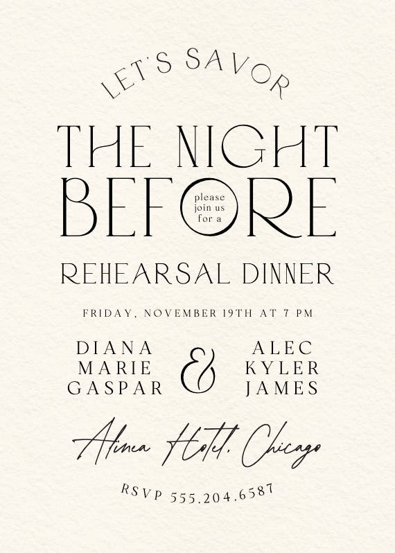 Savor the night before - rehearsal dinner party invitation