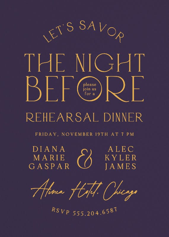 Savor the night before -  invitación para cena de ensayo