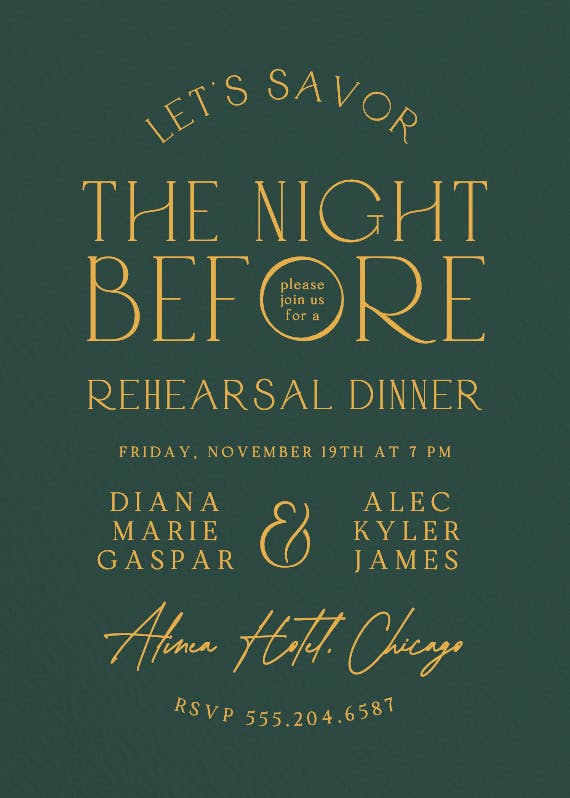 Savor the night before -  invitación para cena de ensayo