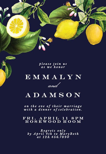Sicilian lemon tree - rehearsal dinner party invitation