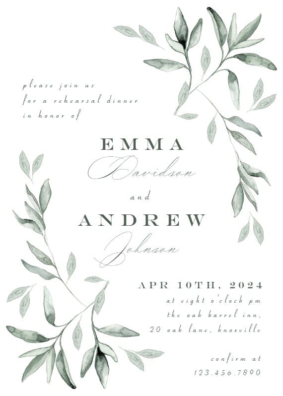 Simple ivy and sage - rehearsal dinner party invitation