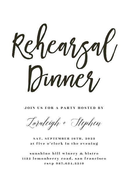 Simple text - rehearsal dinner party invitation