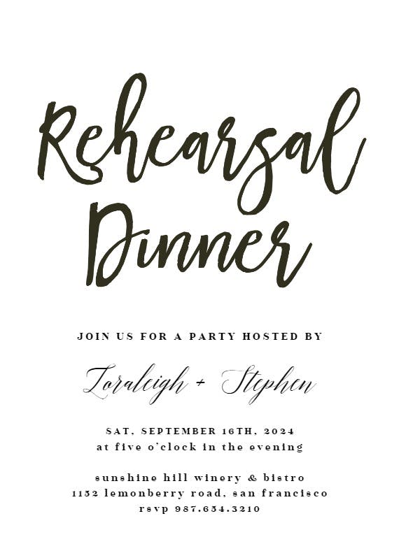 Simple text - rehearsal dinner party invitation