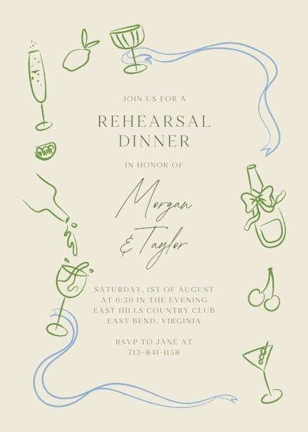 Sketched border - rehearsal dinner party invitation