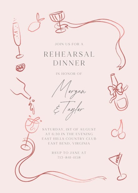 Sketched border - rehearsal dinner party invitation