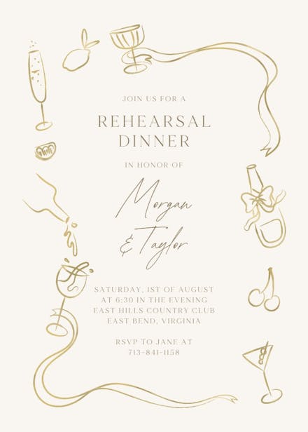 Sketched border - rehearsal dinner party invitation