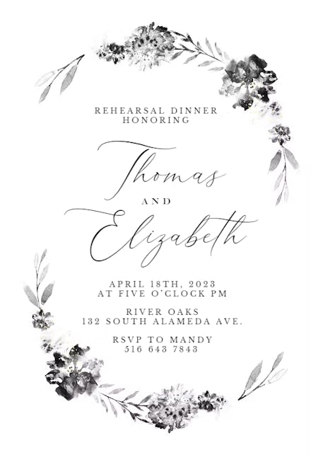 Smokey Flowers Wreath - Rehearsal Dinner Party Invitation