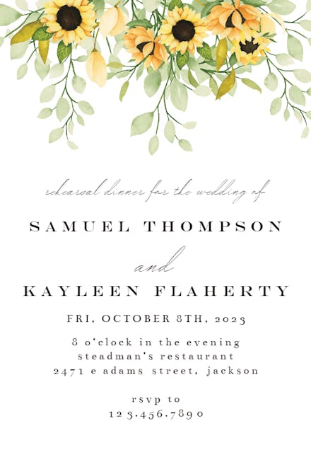 Soft Pastel Sunflower - Rehearsal Dinner Party Invitation