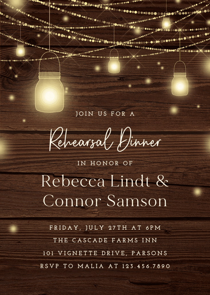 Strings of lights - rehearsal dinner party invitation
