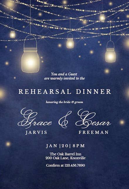 Strings of lights - rehearsal dinner party invitation