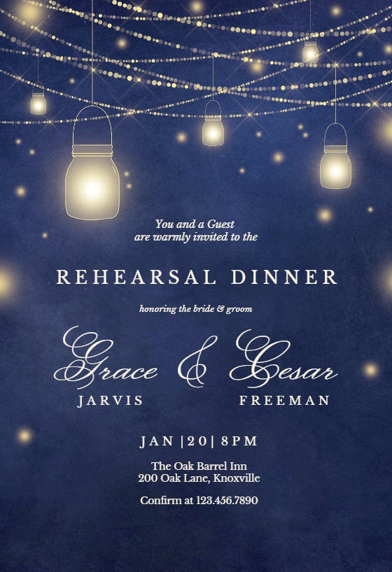 Strings of lights -  invitación para cena de ensayo