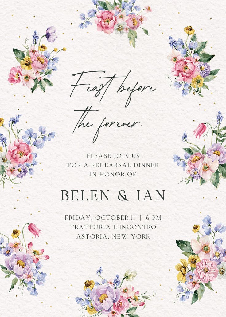 Subtle bouquets - invitación para cena de ensayo