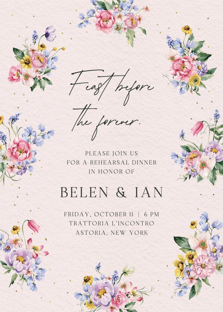 Subtle bouquets - invitación para cena de ensayo