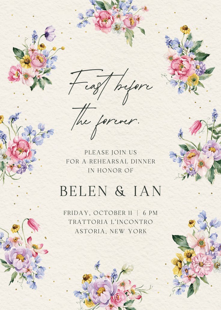 Subtle bouquets - invitación para cena de ensayo
