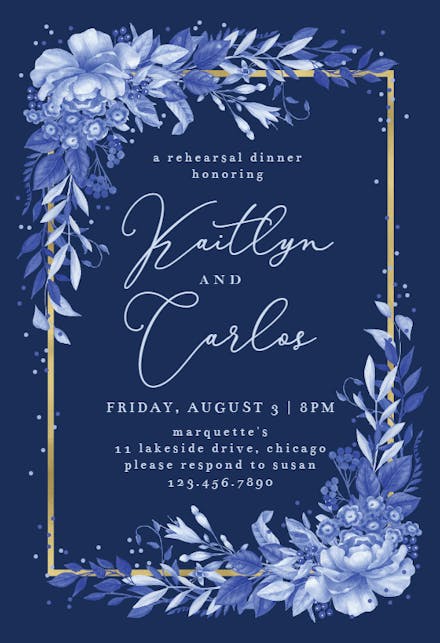 Surreal indigo bouquet - rehearsal dinner party invitation