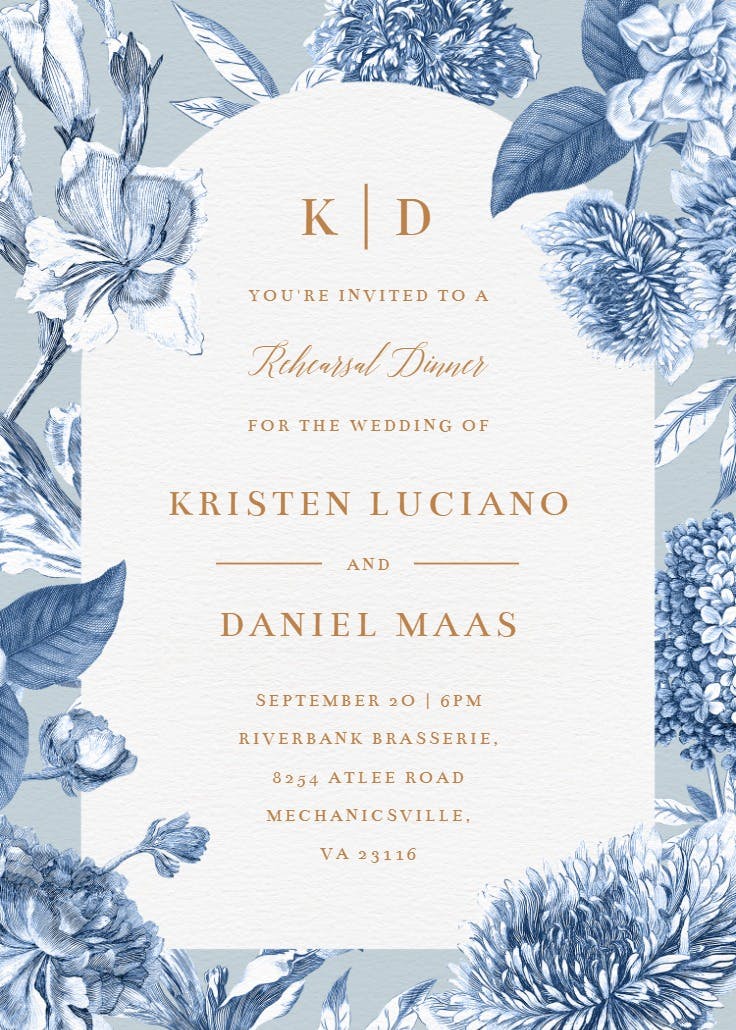 Timeless floral elegance - rehearsal dinner party invitation