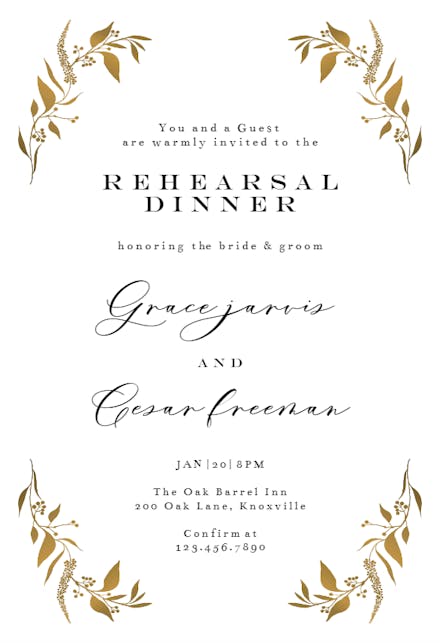 Tiny gold botanical - rehearsal dinner party invitation