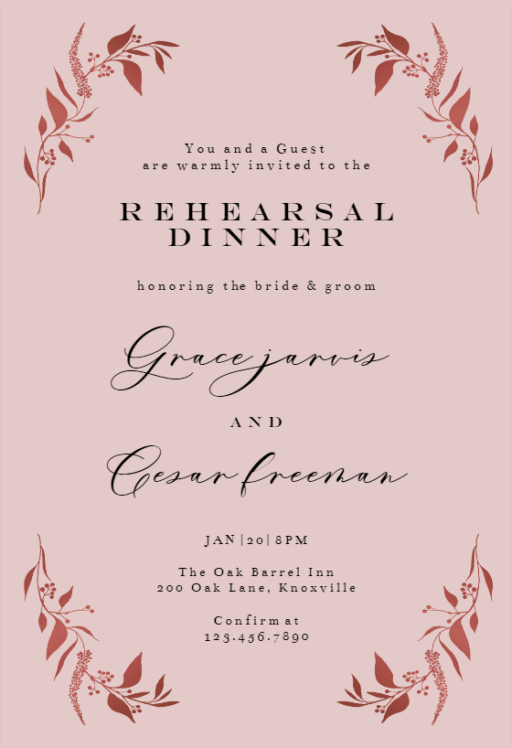 Tiny Gold Botanical - Rehearsal Dinner Party Invitation Template ...