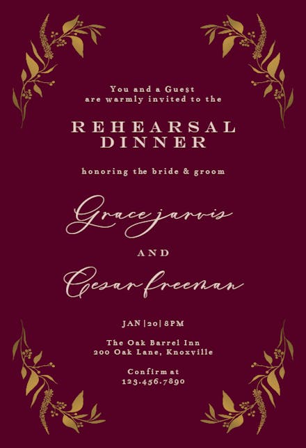 Tiny gold botanical - rehearsal dinner party invitation