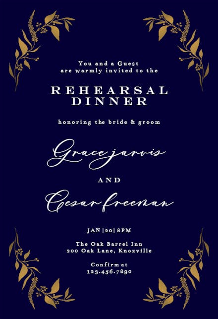 Tiny gold botanical - rehearsal dinner party invitation