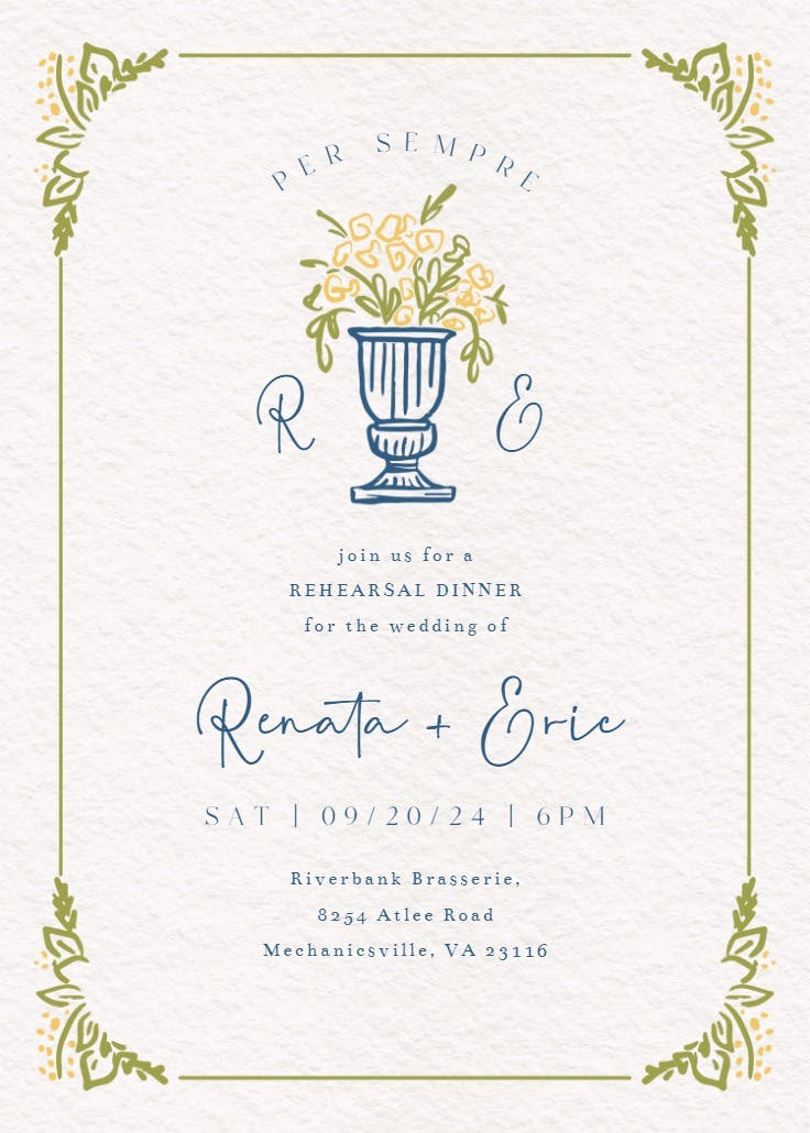 Together forever - rehearsal dinner party invitation