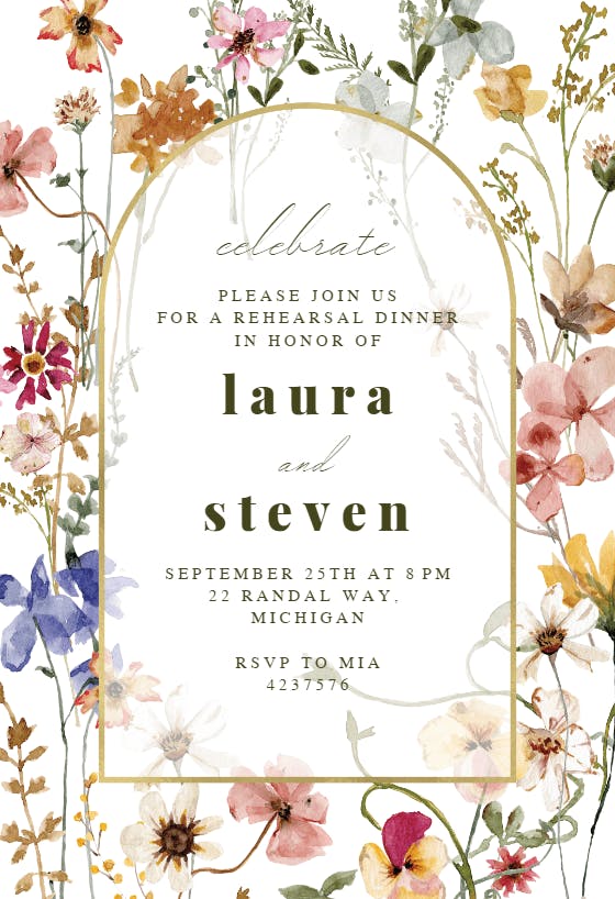 Transparent meadow arch - rehearsal dinner party invitation