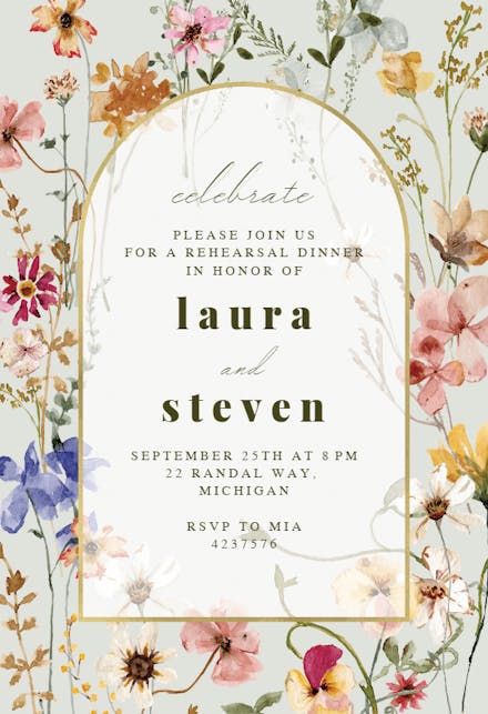 Transparent meadow arch - rehearsal dinner party invitation