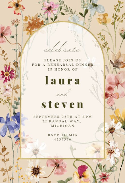 Transparent meadow arch - rehearsal dinner party invitation