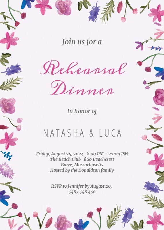 Watercolor flowers - rehearsal dinner party invitation