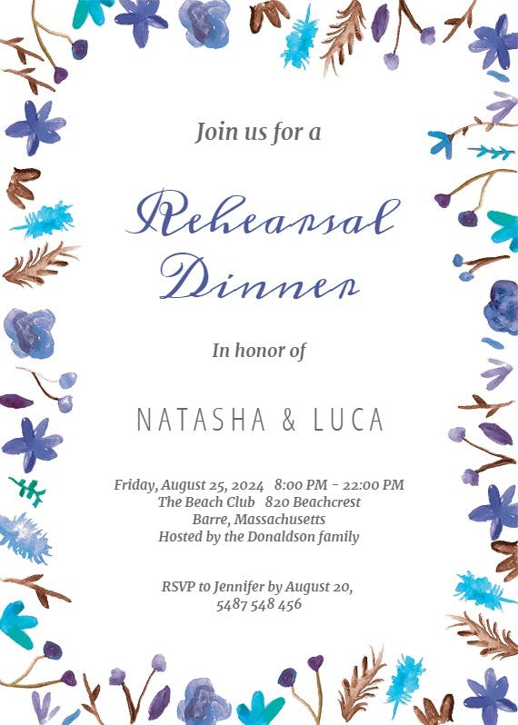 Watercolor flowers - rehearsal dinner party invitation