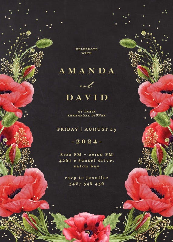 Whimsical poppies - rehearsal dinner party invitation