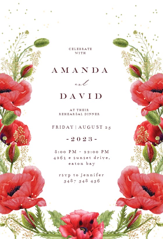 Whimsical Poppies - Rehearsal Dinner Party Invitation Template (Free ...