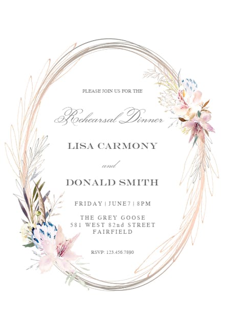 Whimsical wreath - rehearsal dinner party invitation