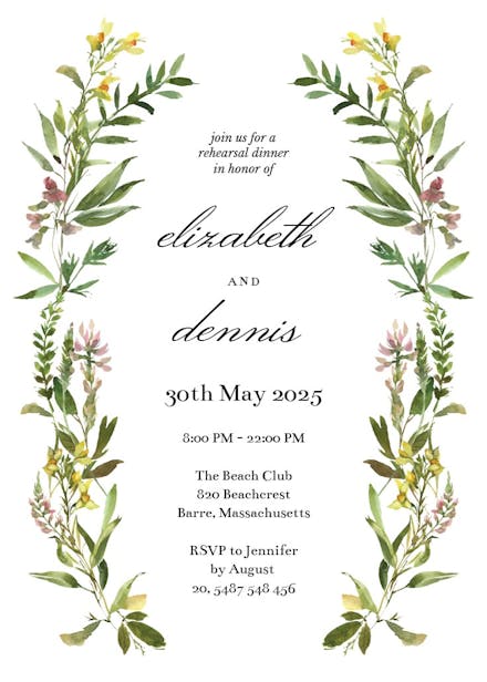 Wild flower - rehearsal dinner party invitation