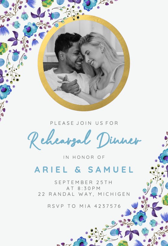 Wind of flowers - rehearsal dinner party invitation