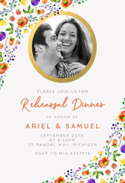 Wind of flowers - rehearsal dinner party invitation